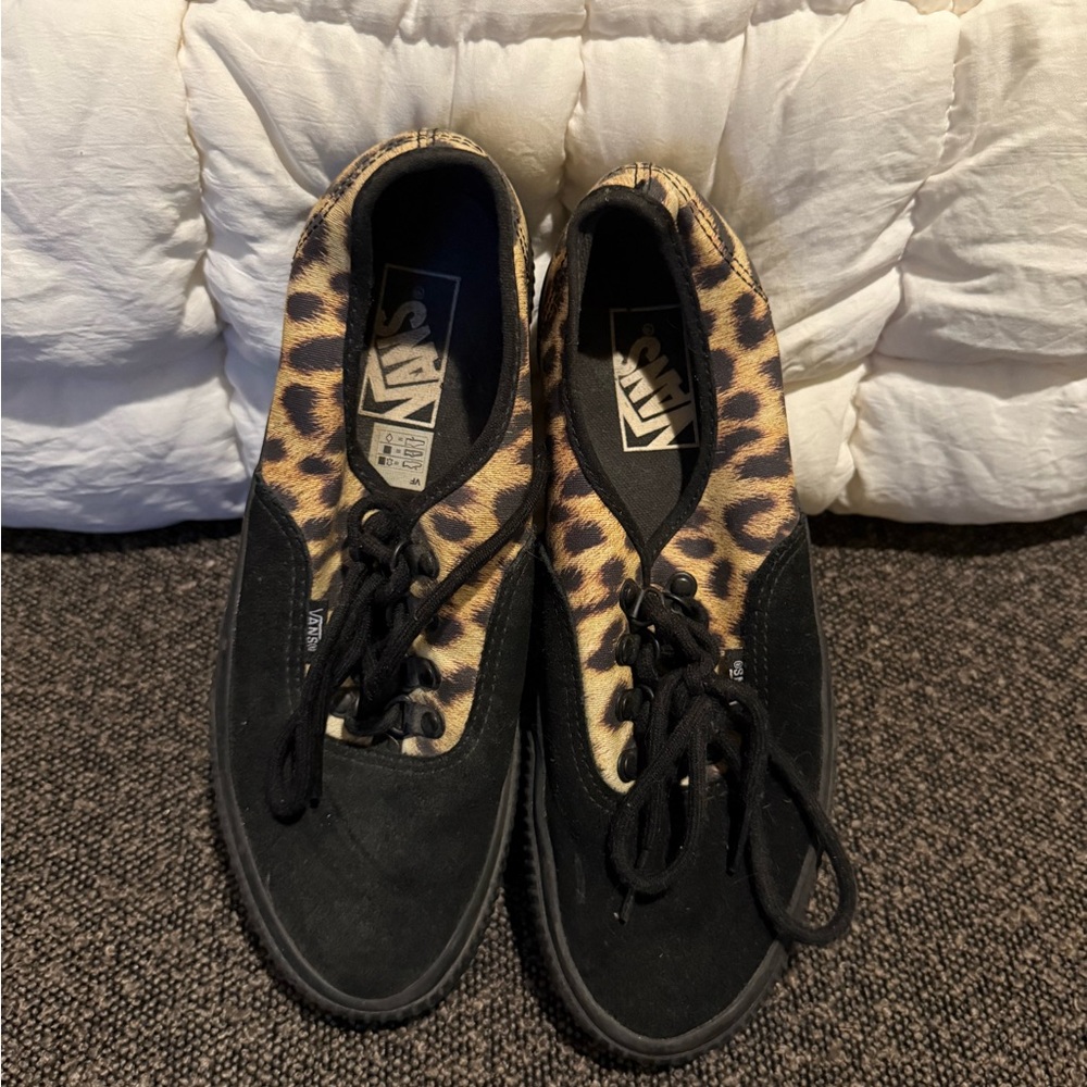 Vans Black and Leopard Print Platform Sneakers